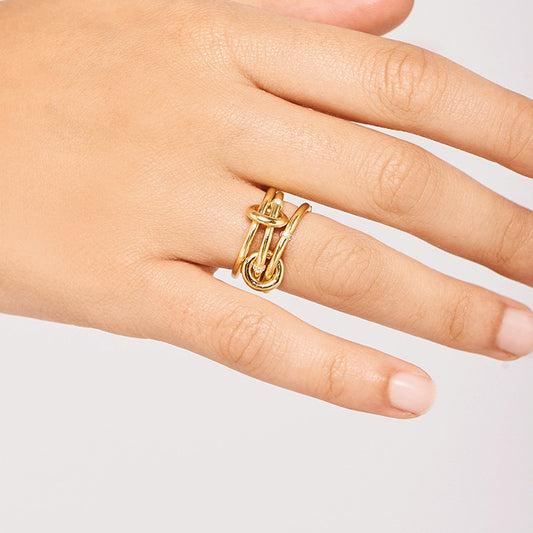 "Triple Halo" 925 Sterling Silver Linked-Rings Zircon Band