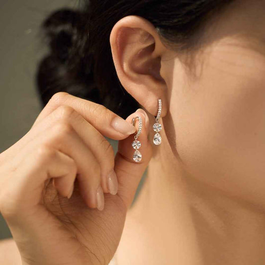 “Lustre Drop” 925 Sterling Silver Pavé Hoop Drop Earrings