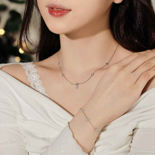 “Starlit Bloom” S925 Sterling Silver Necklace & Bracelet Set