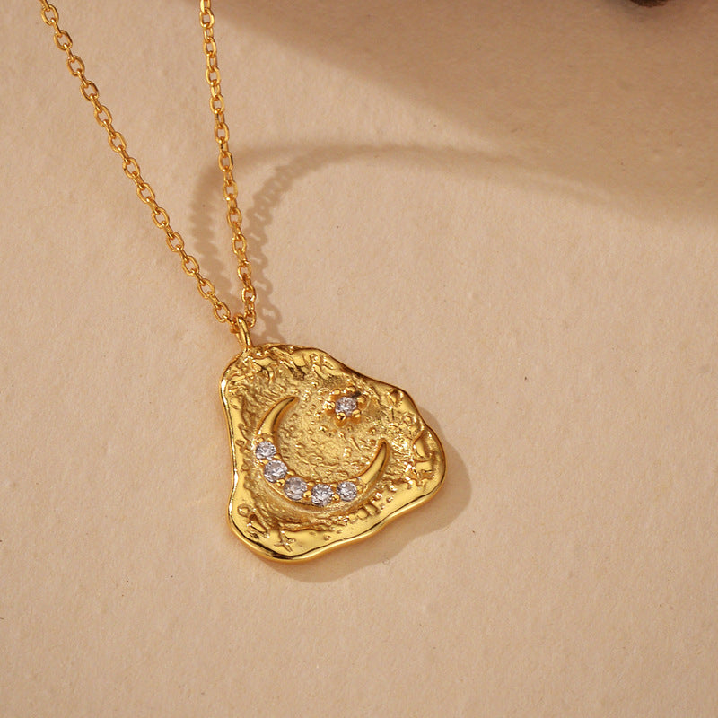 "Moonlit Muse" 925 Sterling Silver Textured Crescent Necklace