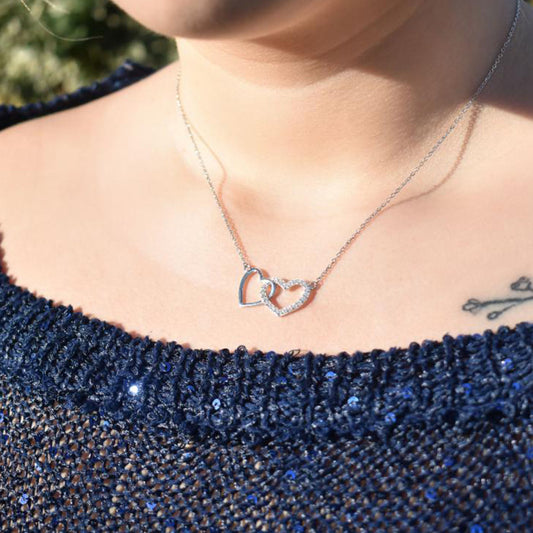 “Linked Hearts” 925 Sterling Silver Double Heart Necklace