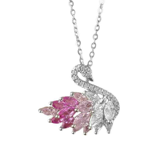 “Swan Éclat” S925 Sterling Silver Gradient Swan Necklace