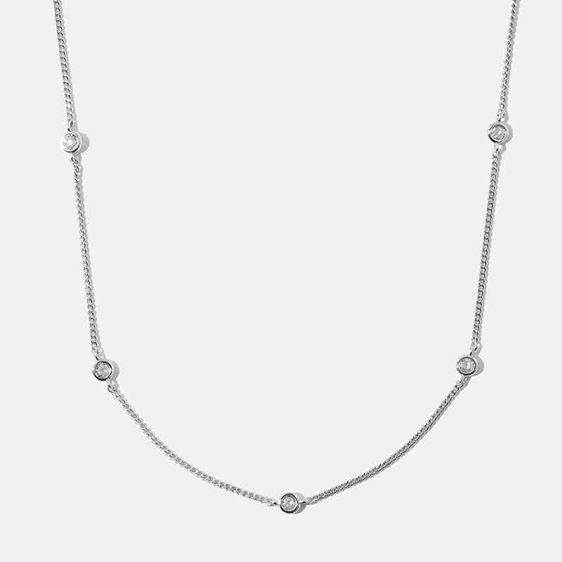 “Dainty Aura” S925 Sterling Silver Zircon Station Necklace