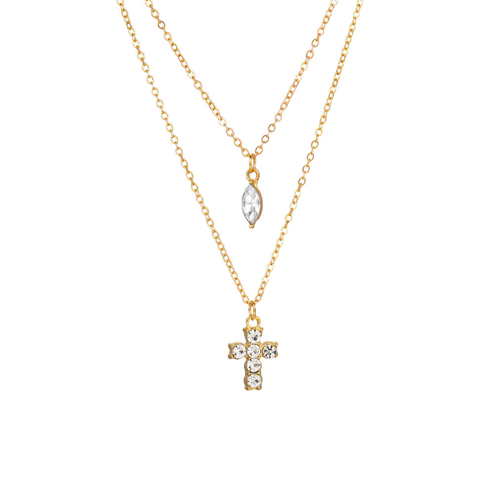 "Mini Double-Chain Cross" 925 Sterling Silver Necklace with 5A Zircon β Petite, Elegant, Faithful