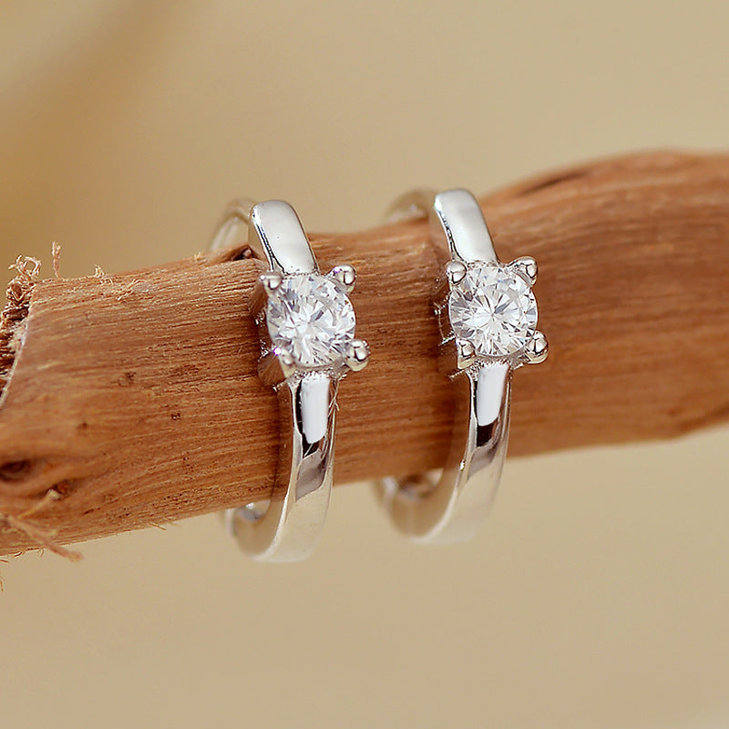 “Lumière Loop” S925 Sterling Silver Solitaire Hoop Earrings