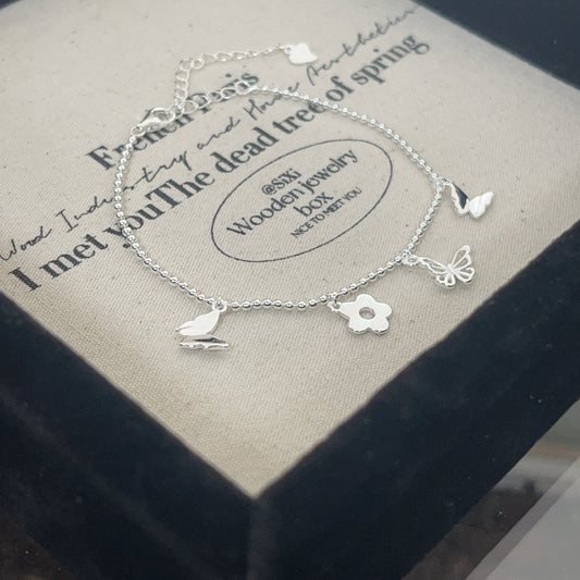 "Butterfly Bloom" 925 Sterling Silver Beaded Bracelet – Delicate Floral Design