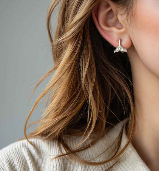 "Mermaid Tail" 925 Sterling Silver Pavé Whale-Tail Earrings