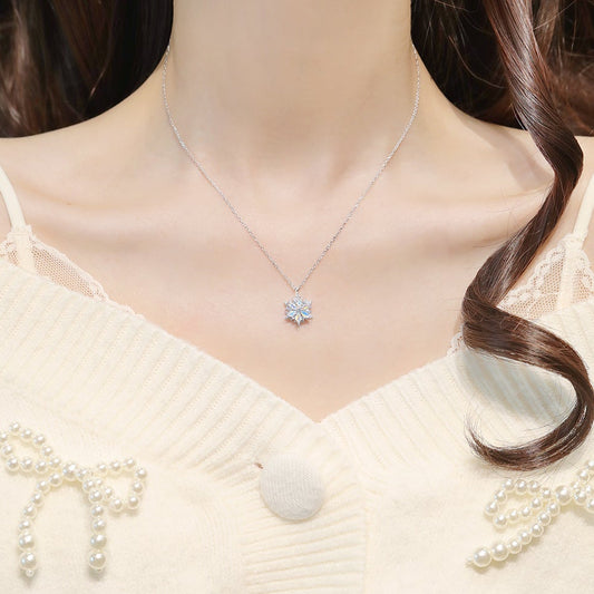 Aurora Snowspin 925 Sterling Silver Rotating Snowflake Necklace