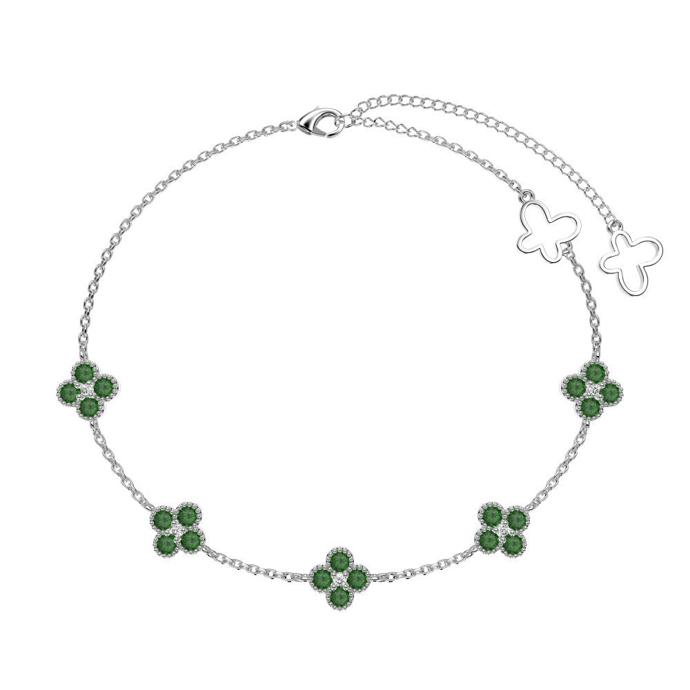 “Lucky Clover Waltz” 925 Sterling Silver Clover Zircon Bracelet