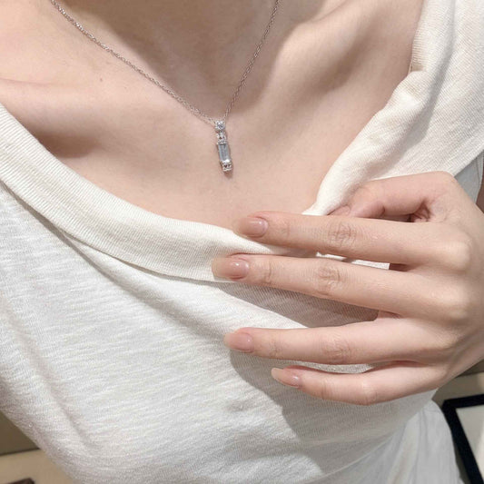 “Jade Whisper” S925 Sterling Silver Natural Shui Mo Jade Fortune Column Necklace
