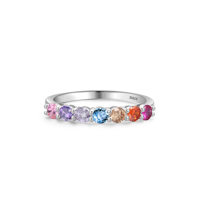 “Celeste Row” 925 Sterling Silver Round Multi-Stone Band Ring
