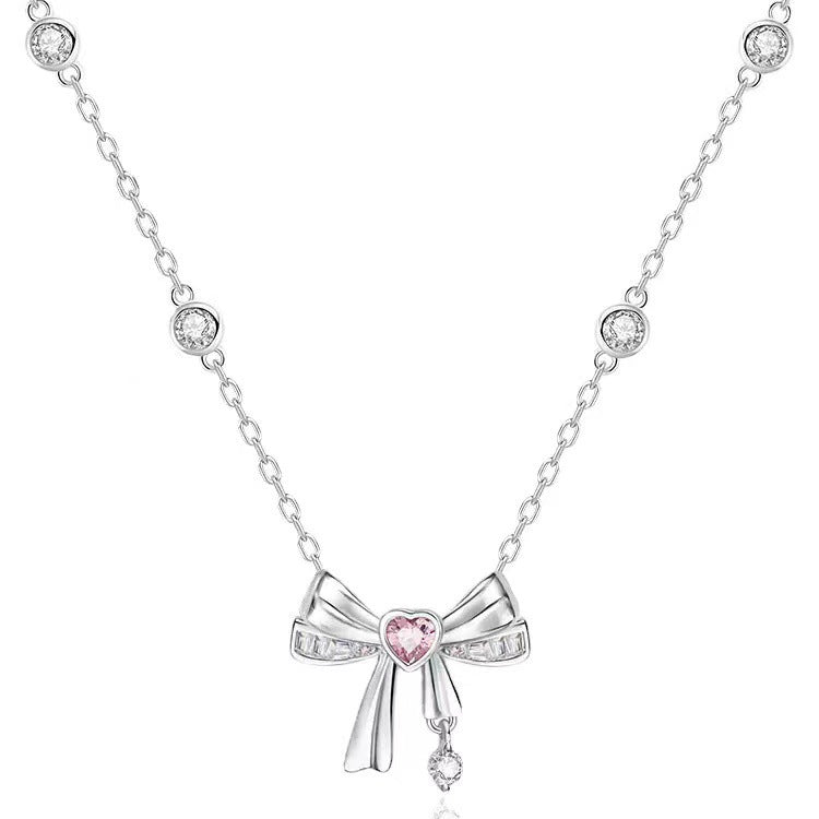 “Half-Sugar Heartbeat” 925 Sterling Silver Bow Necklace