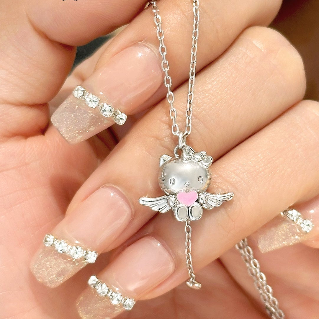 Hello Kitty Angel Heart 925 Sterling Silver Interactive Wing Necklace