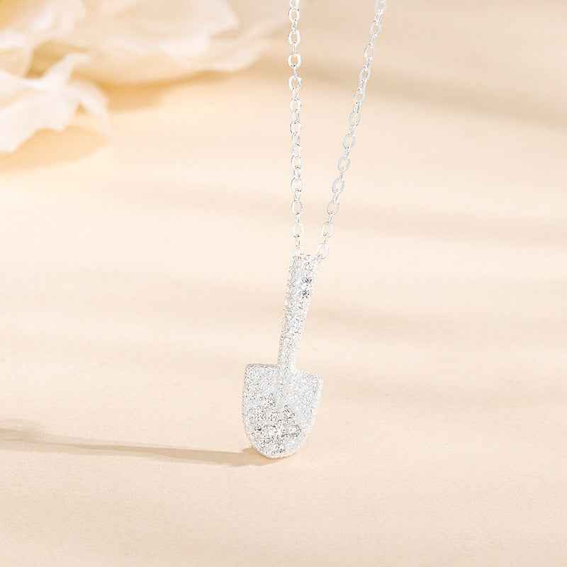 “Golden Fortune Shovel” S925 Sterling Silver Pavé Shovel Pendant Necklace