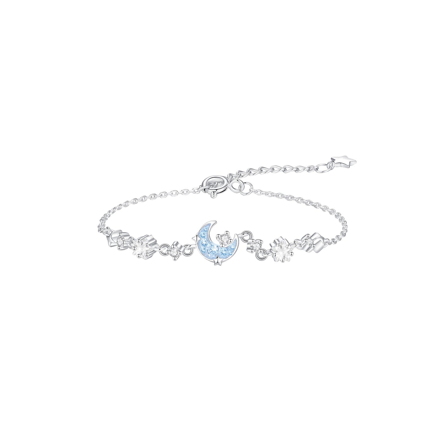 “Moonlit Aurora” S925 Sterling Silver Blue Moon Star Tassel Jewelry Set