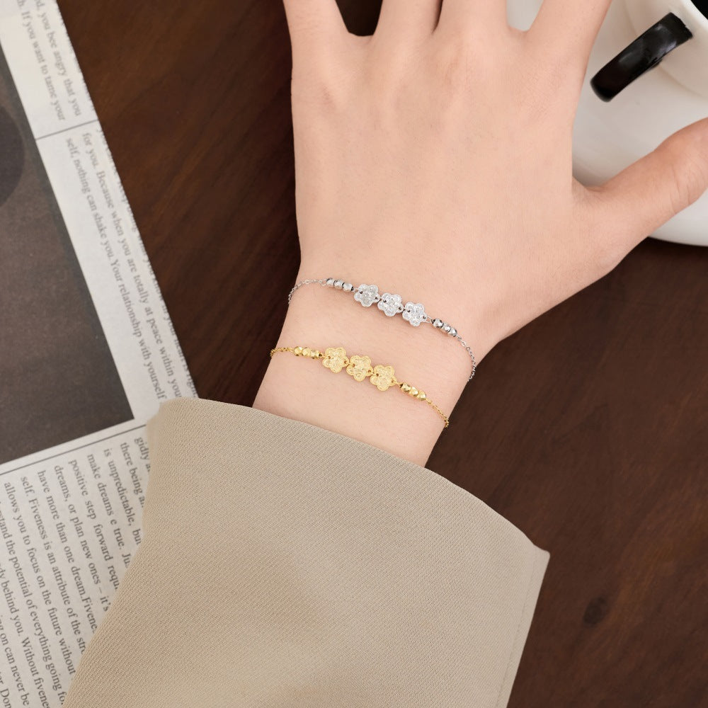 “Lucky Trefoil” 925 Sterling Silver Four-Leaf Clover Beaded Bracelet