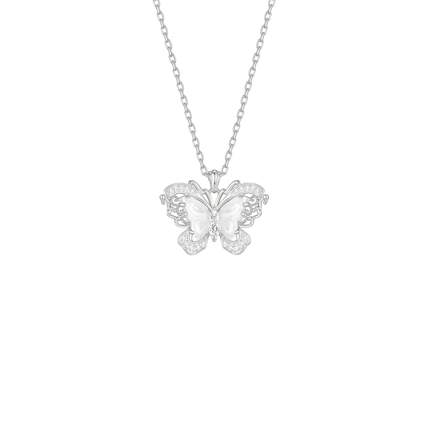“Luna Papillon” S925 Sterling Silver Shuimo Jade Butterfly Necklace