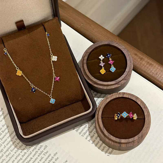 "Bloom of Luck" 925 Sterling Silver Colorful Clover Jewelry Set – Dopamine-Inspired Elegance