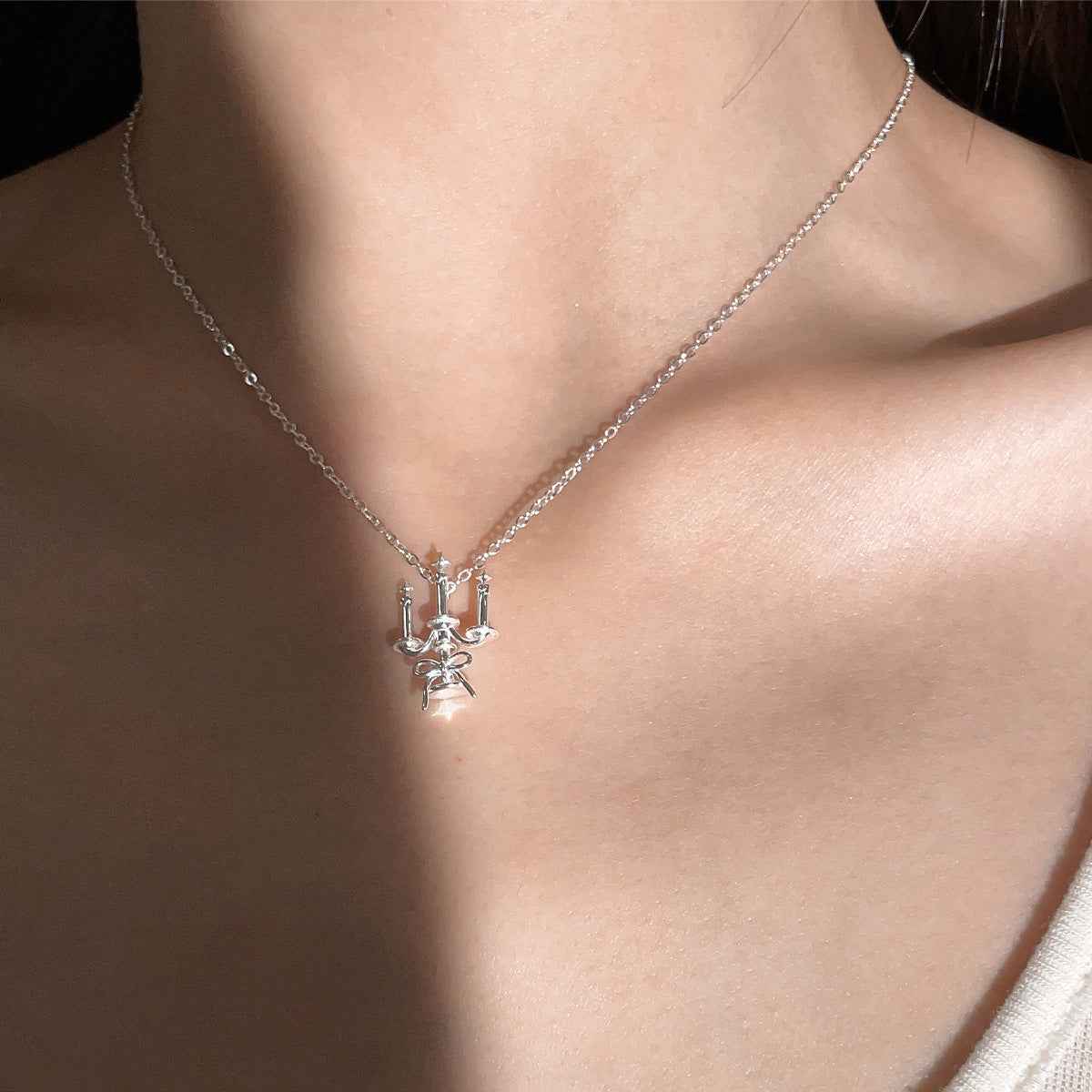 "Vintage Candlelight Bow" 925 Sterling Silver Pendant Necklace