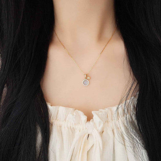 “Aqua Clover” S925 Sterling Silver Aquamarine Clover Necklace