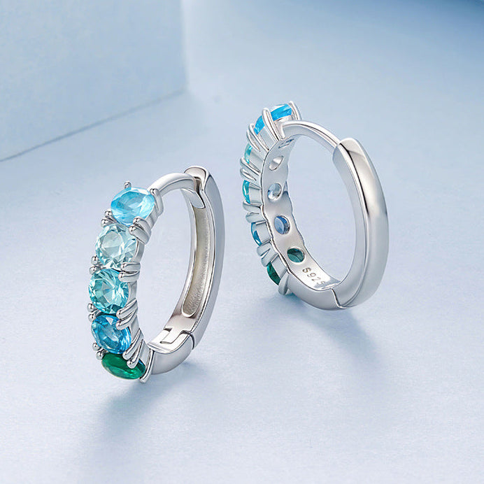 “Emerald Tide” S925 Sterling Silver Gradient Green Huggie Earrings