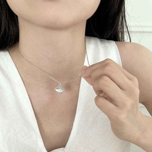 “Autumn Gleam” 925 Sterling Silver Textured Maple Pendant Necklace