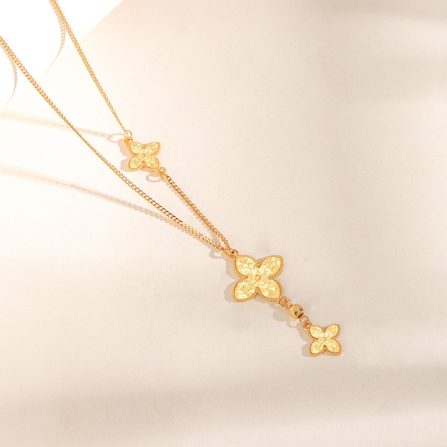 “Golden Clover Cascade” S925 Sterling Silver Clover Necklace