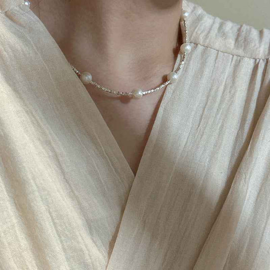 "Silvered Pearl" 925 Sterling Silver Freshwater Pearl Necklace & Bracelet