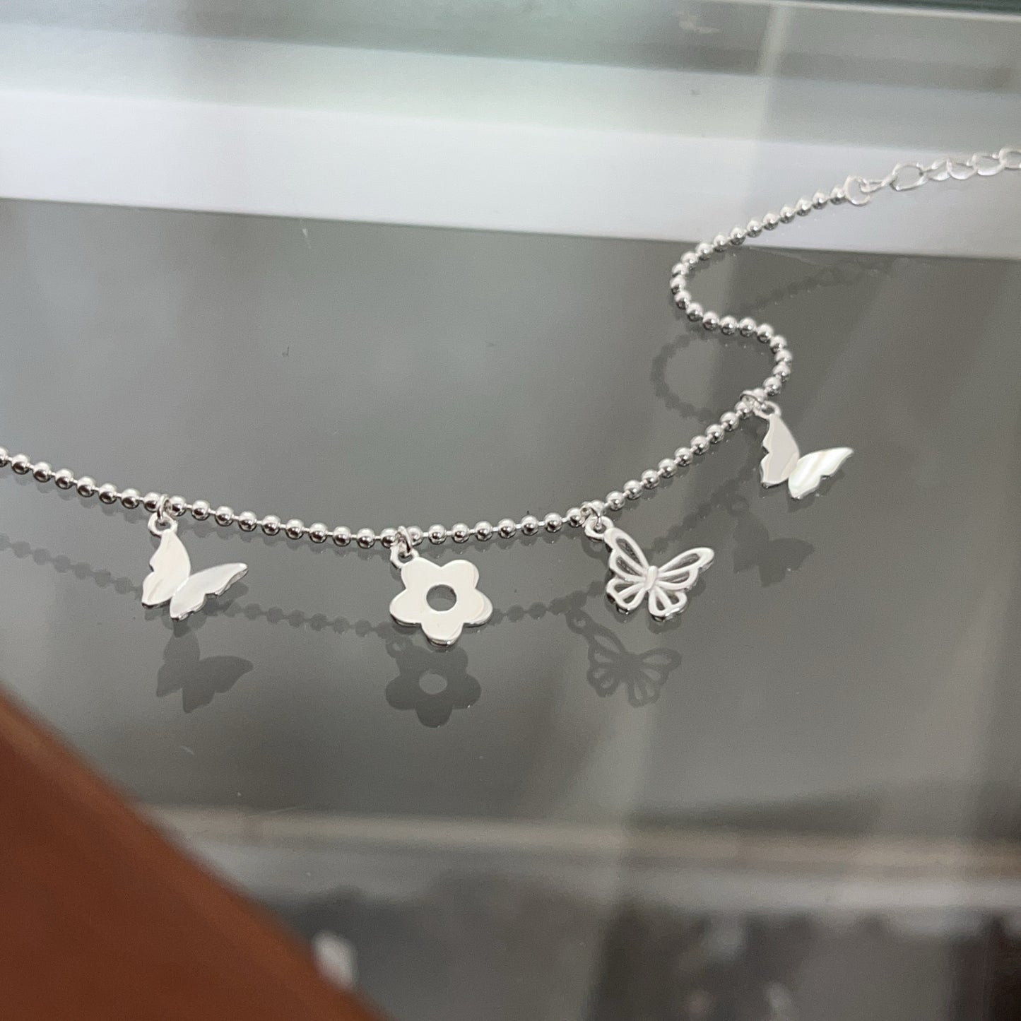 "Butterfly Bloom" 925 Sterling Silver Beaded Bracelet – Delicate Floral Design