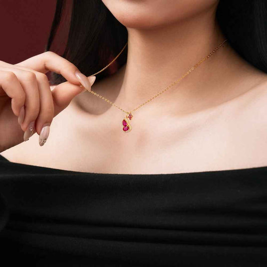 “Crimson Gourd” S925 Sterling Silver Double Drop Necklace