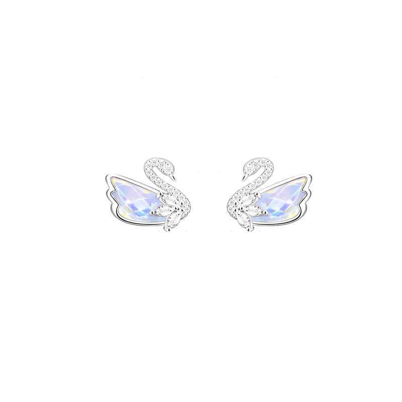 “Aurora Swan” 925 Sterling Silver Iridescent Swan Jewelry Set