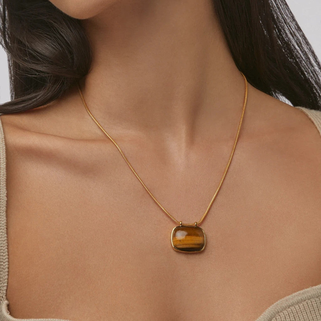 Vintage Ember 18K Gold-Plated Brass Tiger Eye Necklace