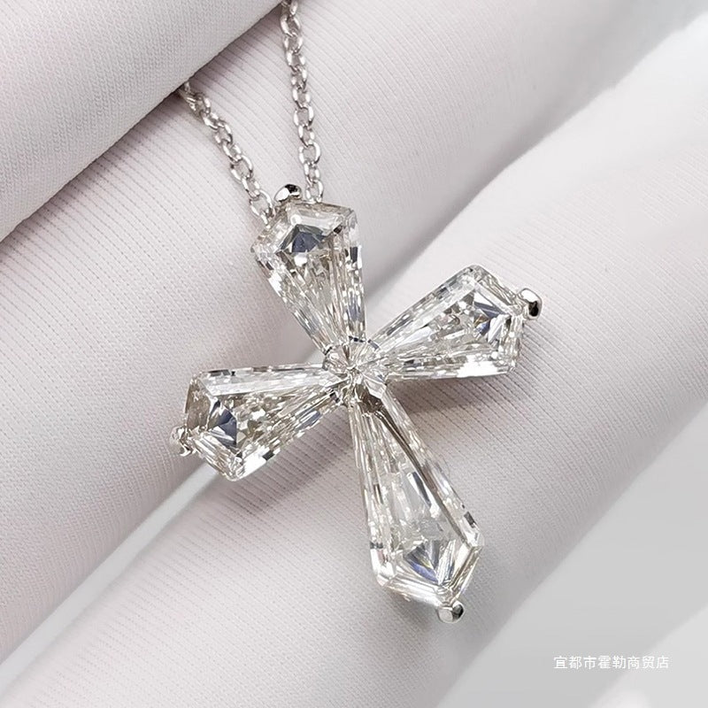 "Edgeless Cross" 925 Sterling Silver Necklace – Seamless Sparkle & Minimalist Faith