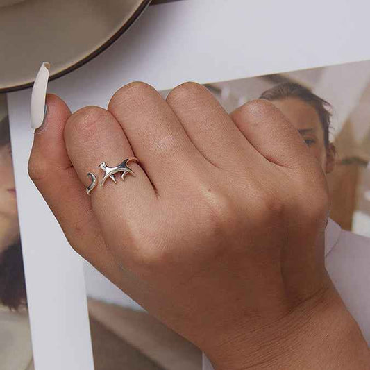 “Playful Pounce” S925 Sterling Silver Cat Open Ring