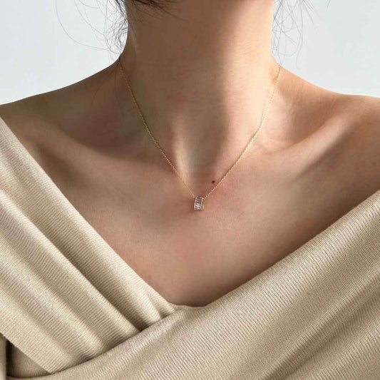"Fairy Blush" 925 Sterling Silver Pink Zircon Pendant Necklace