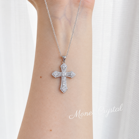 “Old Promise” S925 Sterling Silver Moissanite Cross Necklace
