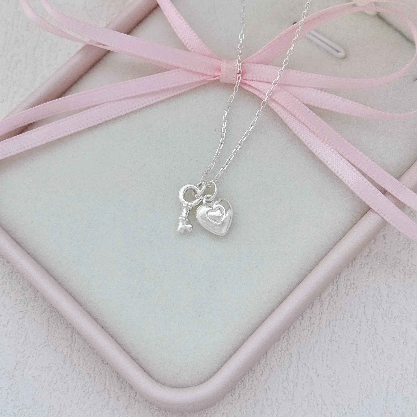 "Only Key" 925 Sterling Silver Heart-Key & Lock Necklace – Romantic & Minimalist