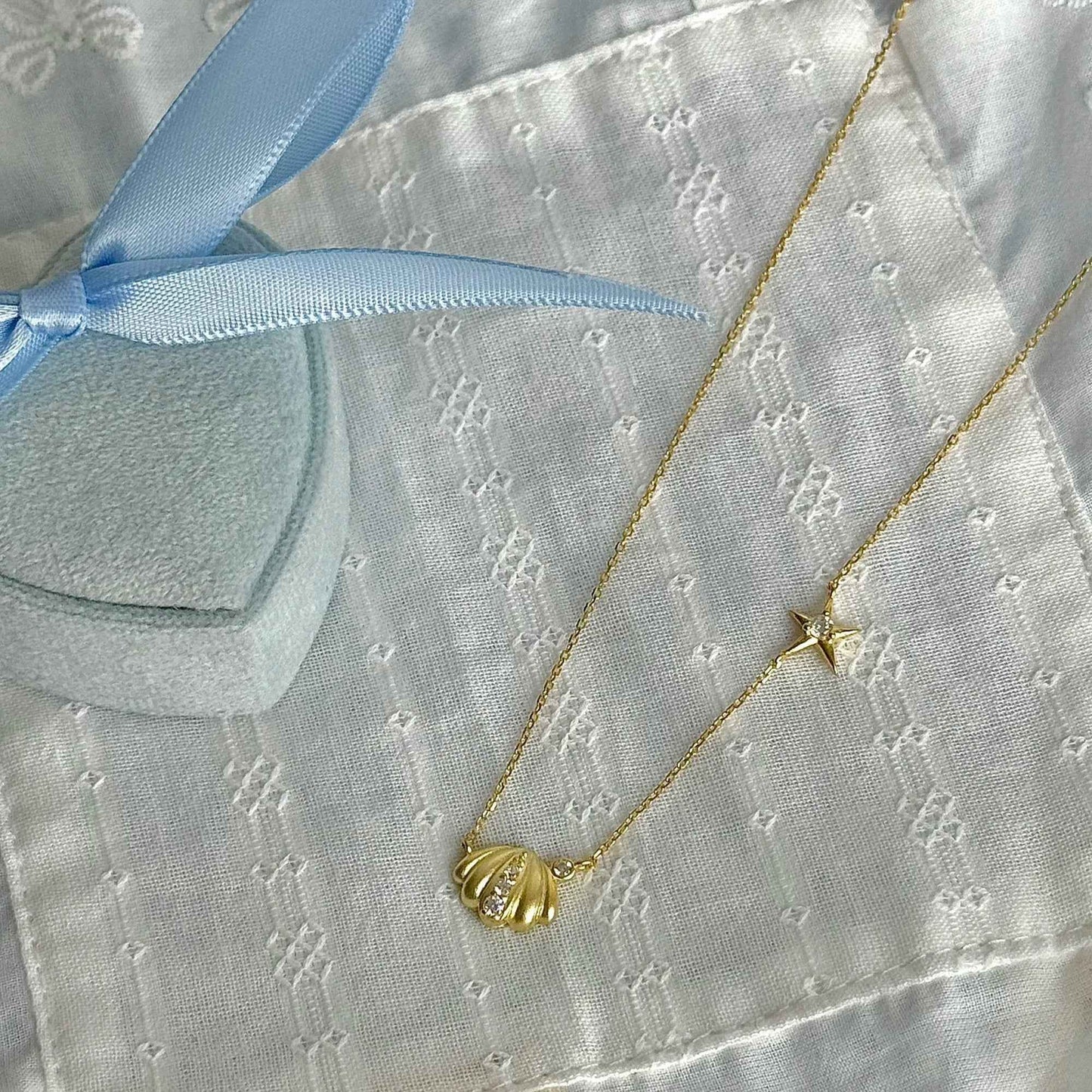 "Orange Ocean" 925 Sterling Gold-Plated Diamond-Row Shell-Star Necklace – Low-Luxury & Coastal Chic