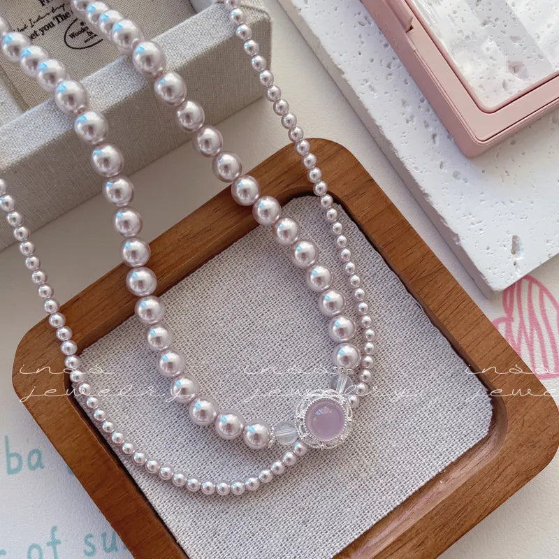 "Pink Waltz" Dual-Layer Chalcedony & Pearl Necklace