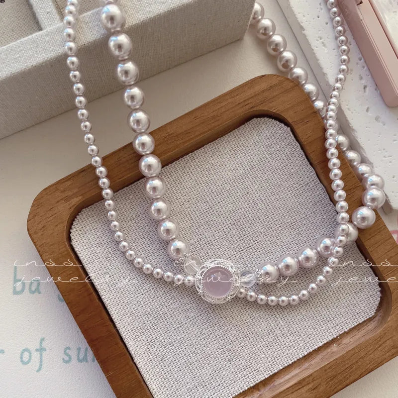 "Pink Waltz" Dual-Layer Chalcedony & Pearl Necklace