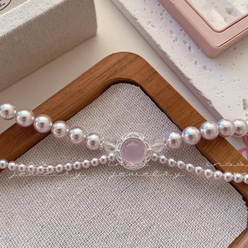 "Pink Waltz" Dual-Layer Chalcedony & Pearl Necklace