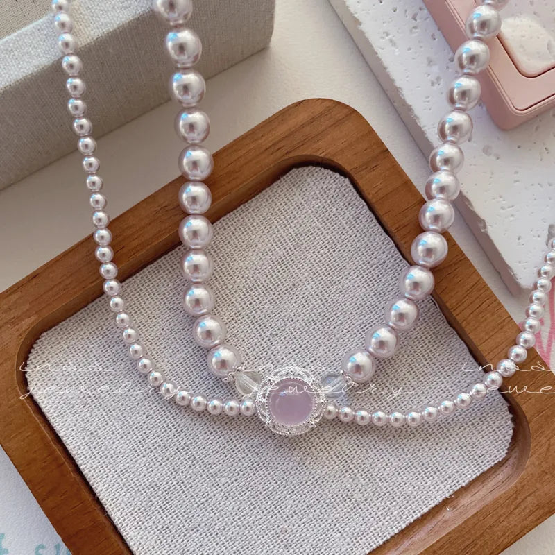 "Pink Waltz" Dual-Layer Chalcedony & Pearl Necklace