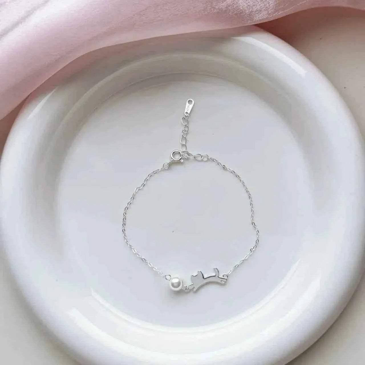"Playful Kitty" 925 Sterling Silver Bracelet - Cute, Simple, and Elegant