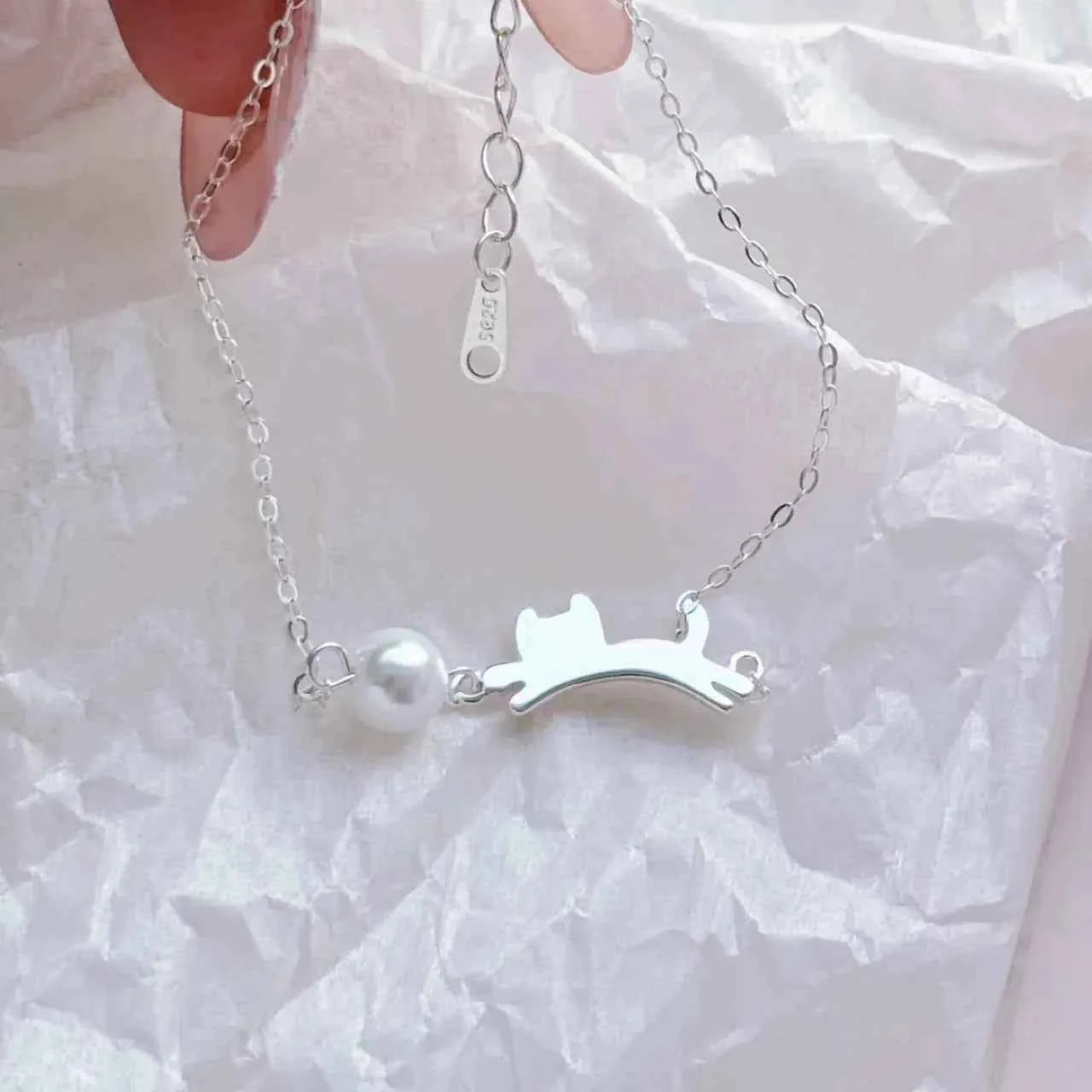 "Playful Kitty" 925 Sterling Silver Bracelet - Cute, Simple, and Elegant