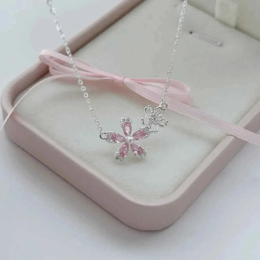 "Sakura Cheese" 925 Sterling Silver Floral Necklace – Sweet, Soft & Gift-Ready