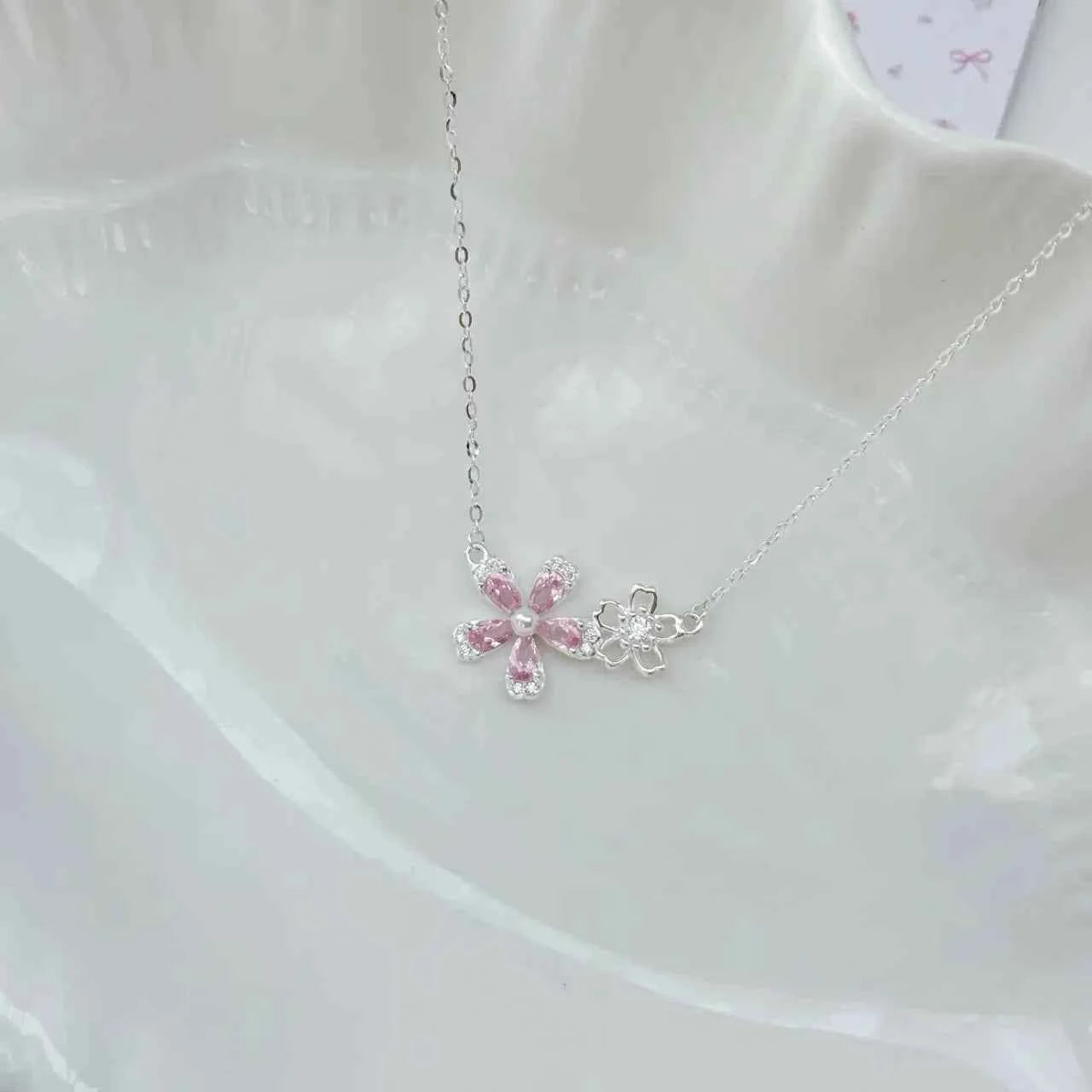 "Sakura Cheese" 925 Sterling Silver Floral Necklace – Sweet, Soft & Gift-Ready