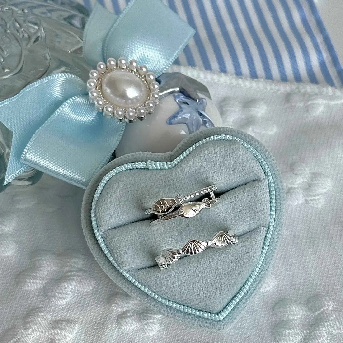 "Shell Fisherman's Island" 925 Sterling Silver Shell and Double Fish Ring - Unique and Charming