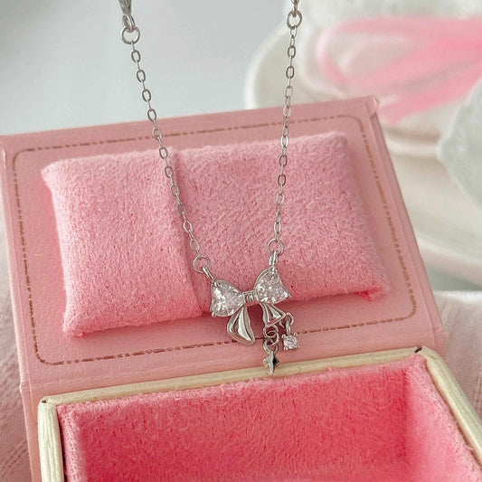 "Silk Dream" 925 Sterling Silver Tassel Bow Necklace - Elegant and Charming