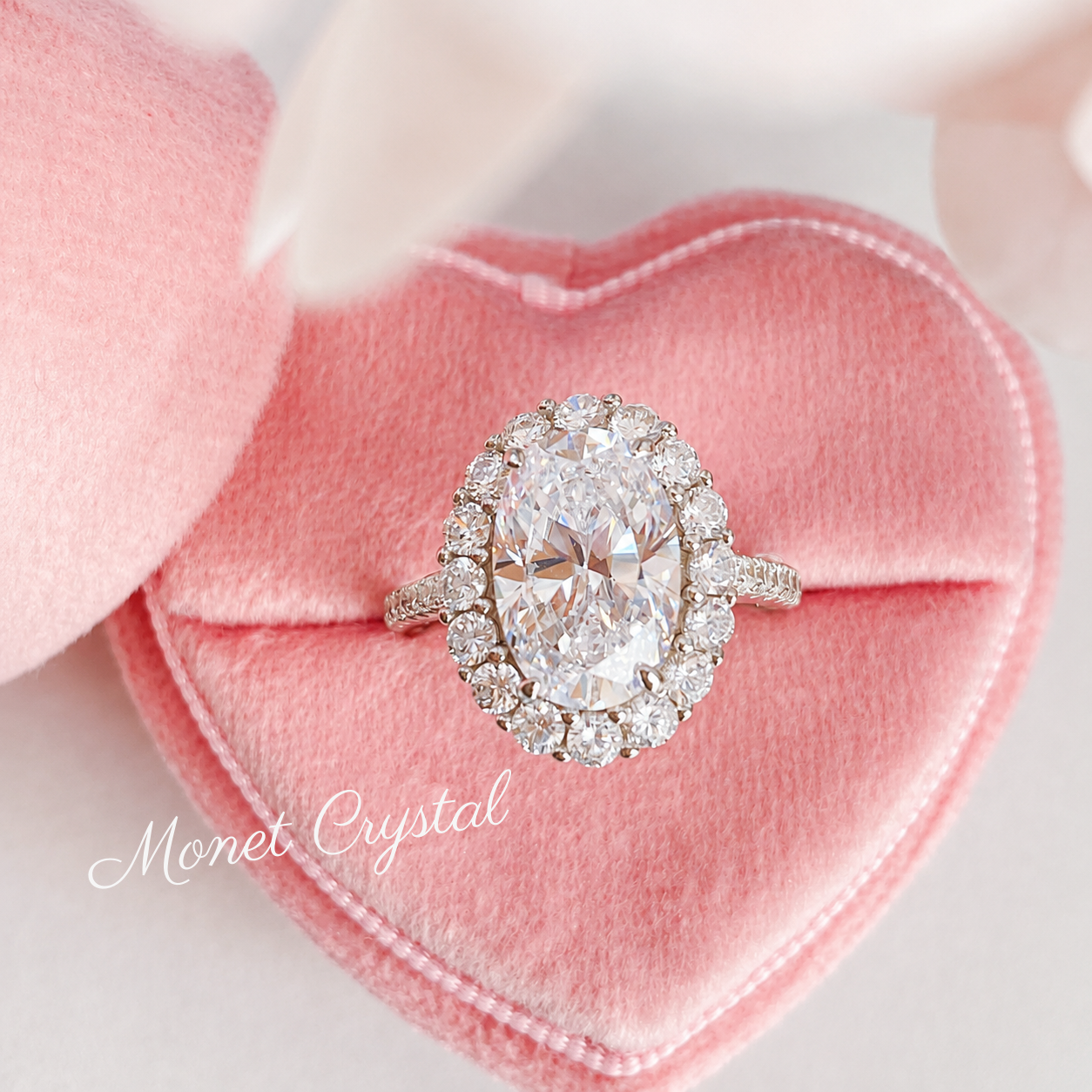 “Silver Screen” S925 Sterling Silver 3CT Oval 8A Zircon Halo Ring