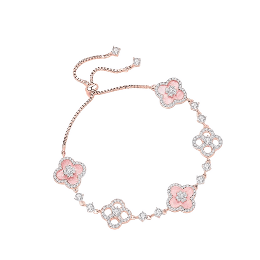 "Spring Blossom Promise" Pink Clover Mother-of-Pearl Jewelry Set | Necklace, Bracelet, Ring & Earrings, 925 Sterling Silver